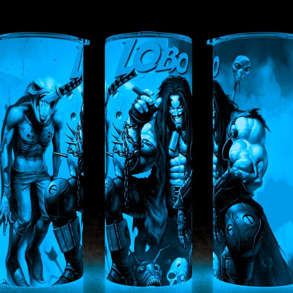 Glow in the Dark Lobo Comic Book Villain with Katana Cup Mug Tumbler 20oz